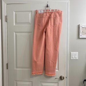 Loft Salmon Pink Wide Leg Crop Jeans, Fringe Hem